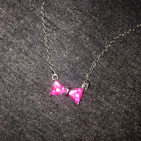 Pink Gemstone Bow Ribbon Necklace - Picture 2 of 3